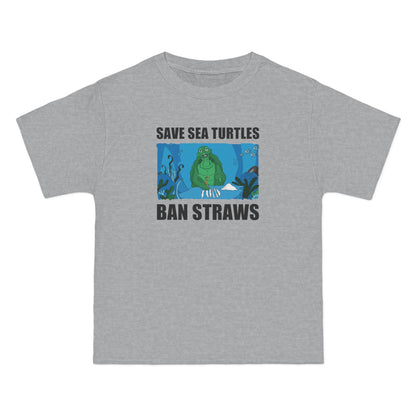 Save Sea Turtles. Ban Straws - Men's Heavyweight T-Shirt