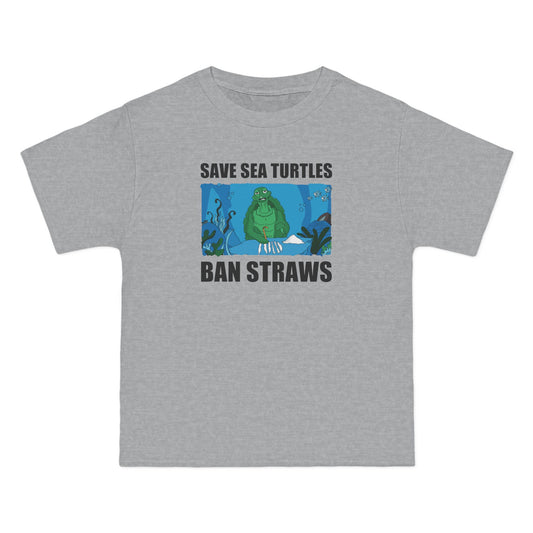 Save Sea Turtles. Ban Straws - Men's Heavyweight T-Shirt