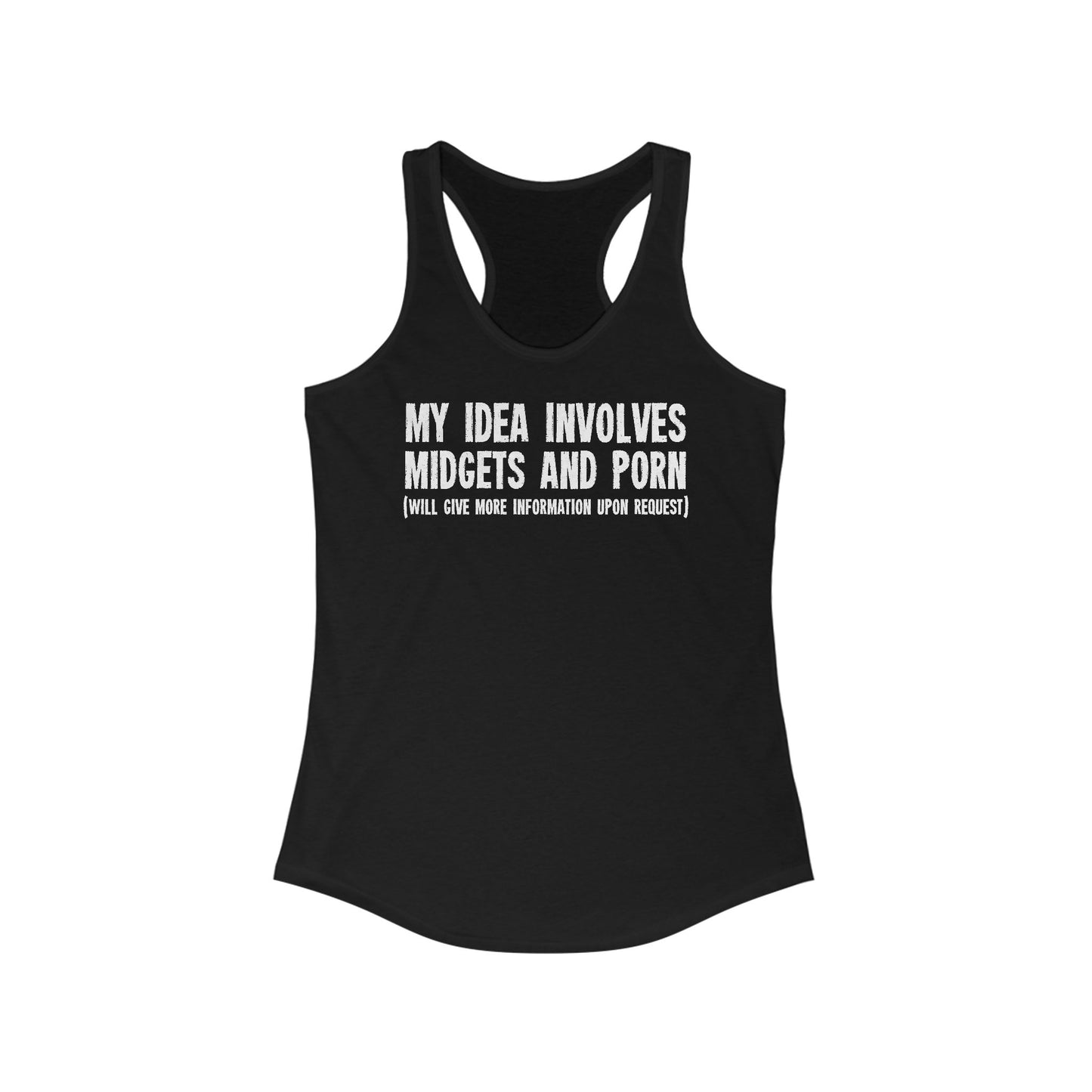 My Idea Involves Midgets And Porn (Will Give More Information Upon Request) - Women's Racerback Tank