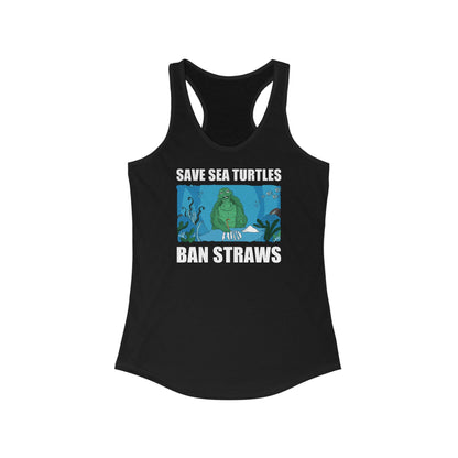 Save Sea Turtles. Ban Straws - Women's Racerback Tank